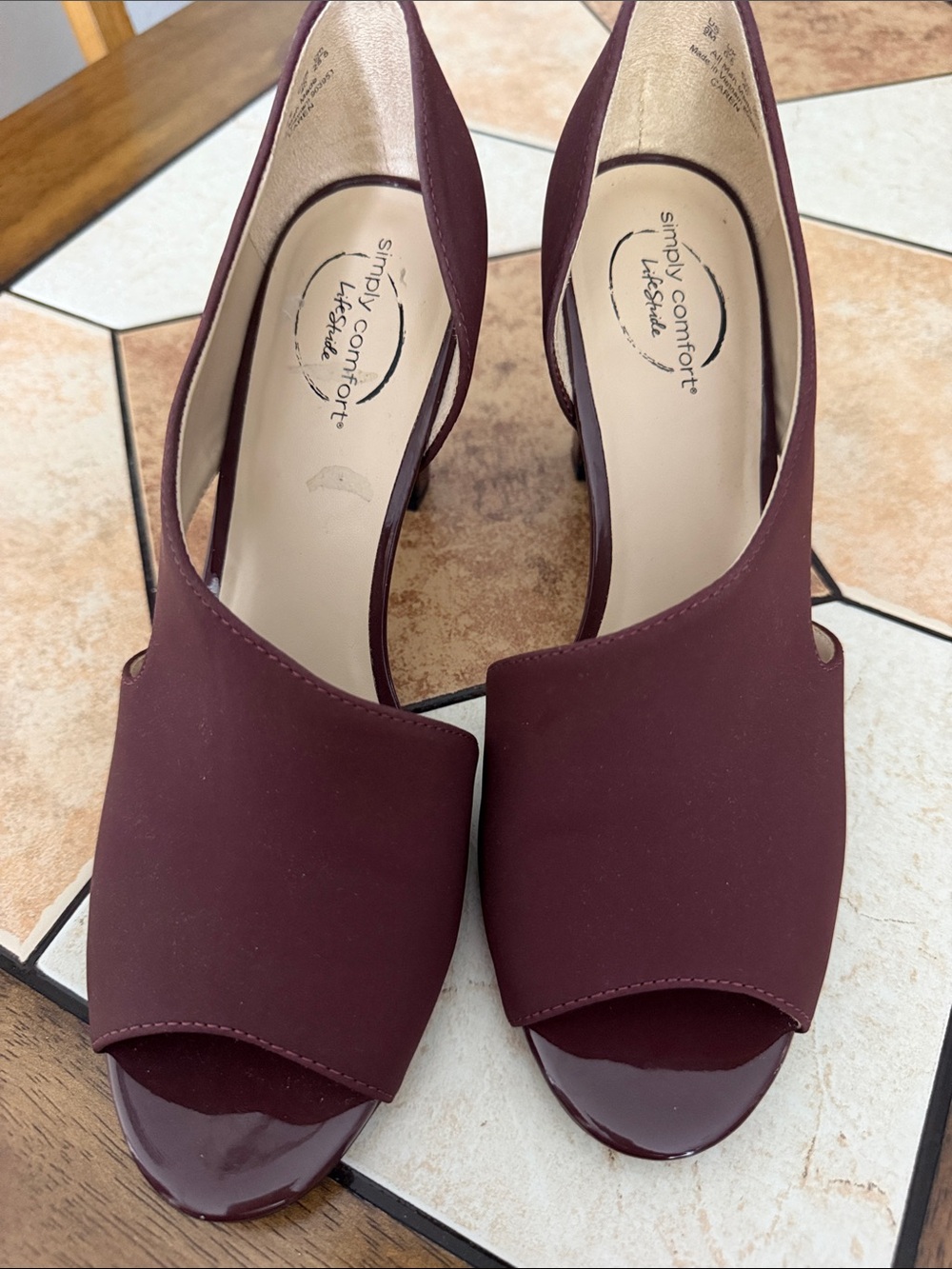 Life Stride Burgundy Open-Toe Slingback Heels